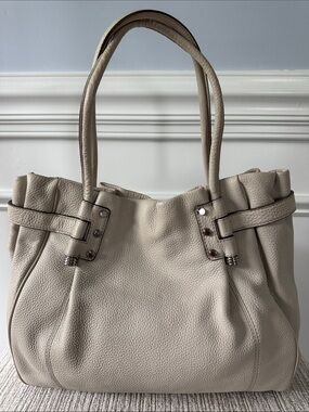 Banana Republic Pebbled Leather Large Tote Ivory Cream Roomy Shoulder Bag Purse